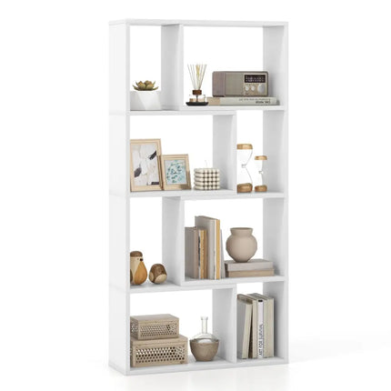 48 Inch 4-Tier Geometric Bookshelf with 8 Cubes for Living Room Bedroom-White Costway