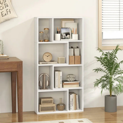 48 Inch 4-Tier Geometric Bookshelf with 8 Cubes for Living Room Bedroom-White Costway