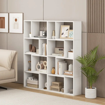 48 Inch 4-Tier Geometric Bookshelf with 8 Cubes for Living Room Bedroom-White Costway