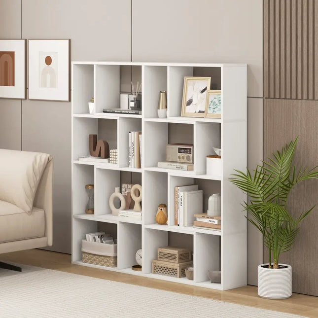 48 Inch 4-Tier Geometric Bookshelf with 8 Cubes for Living Room Bedroom-White Costway