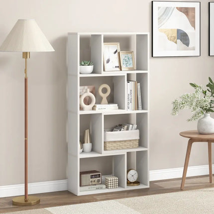 48 Inch 4-Tier Geometric Bookshelf with 8 Cubes for Living Room Bedroom-White Costway
