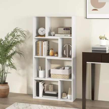 48 Inch 4-Tier Geometric Bookshelf with 8 Cubes for Living Room Bedroom-White Costway