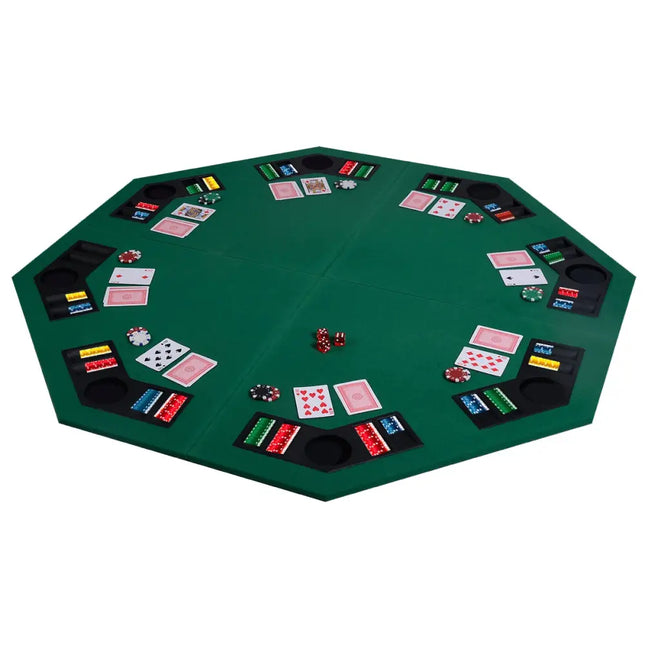 48 Inch 8 Players Octagon Fourfold Poker Table Top - Green - Game Room