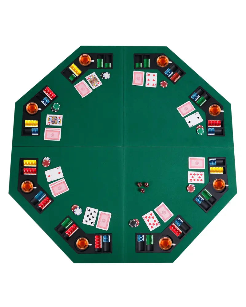 48 Inch 8 Players Octagon Fourfold Poker Table Top - Green - Game Room