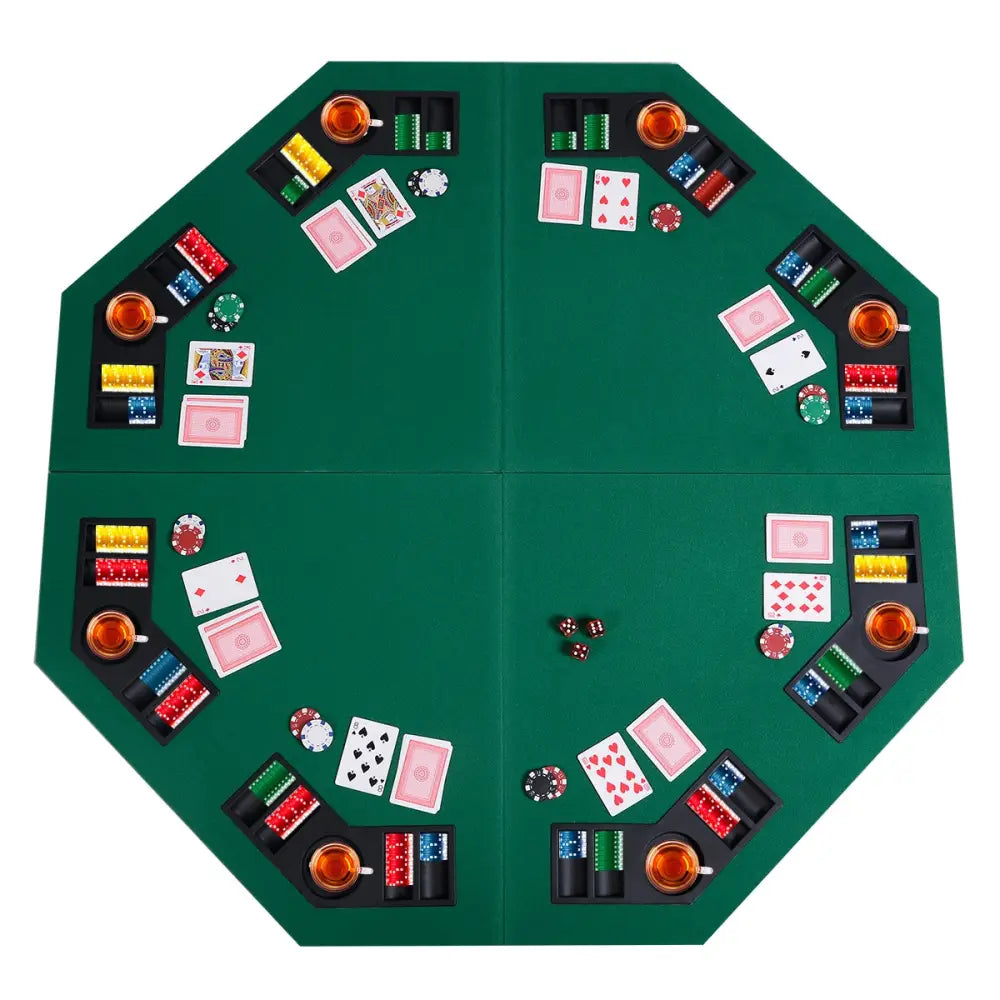 48 Inch 8 Players Octagon Fourfold Poker Table Top - Green - Game Room