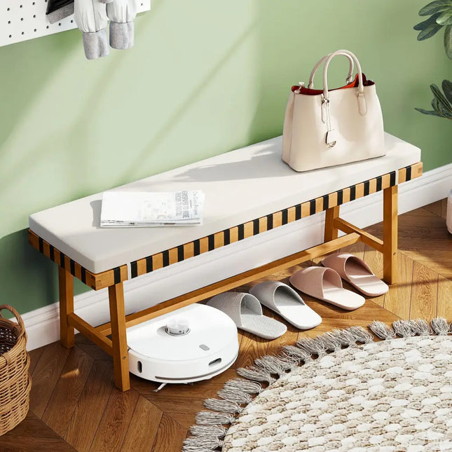 48 inch Acacia Wood Outdoor Bench with Thick Padded Seat Cushion - Natural - Outdoor Benches