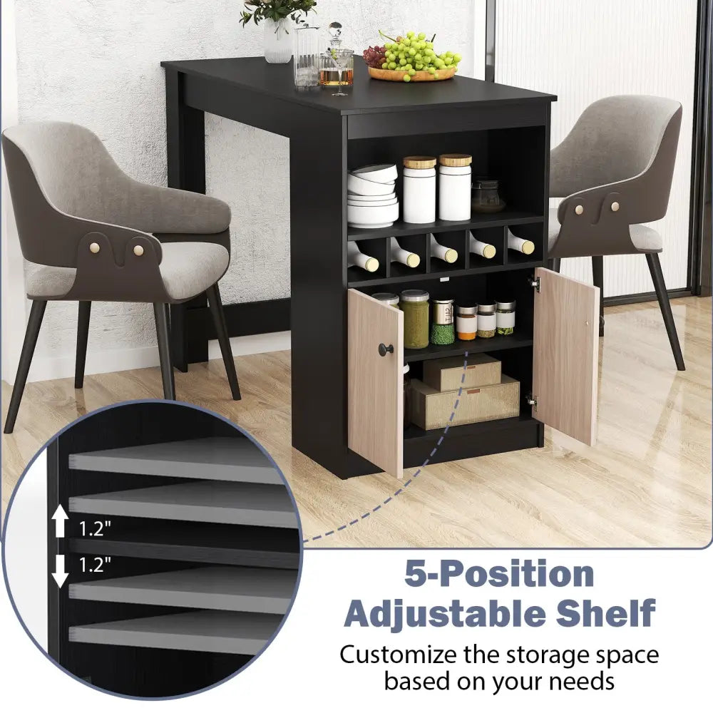 48 Inch Bar Table with Storage Cabinet and Wine Rack-Black Costway