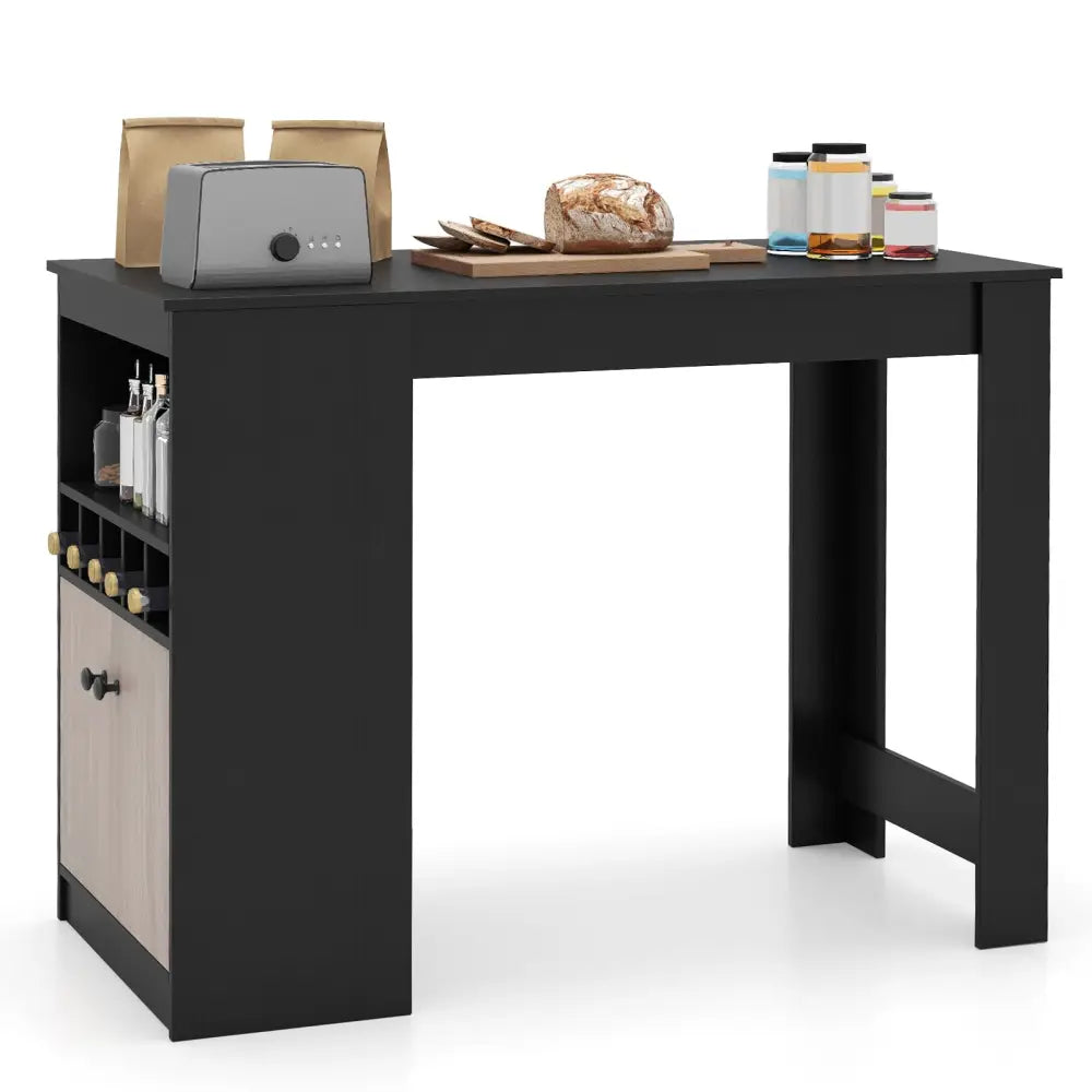 48 Inch Bar Table with Storage Cabinet and Wine Rack-Black - Black - Bar Tables