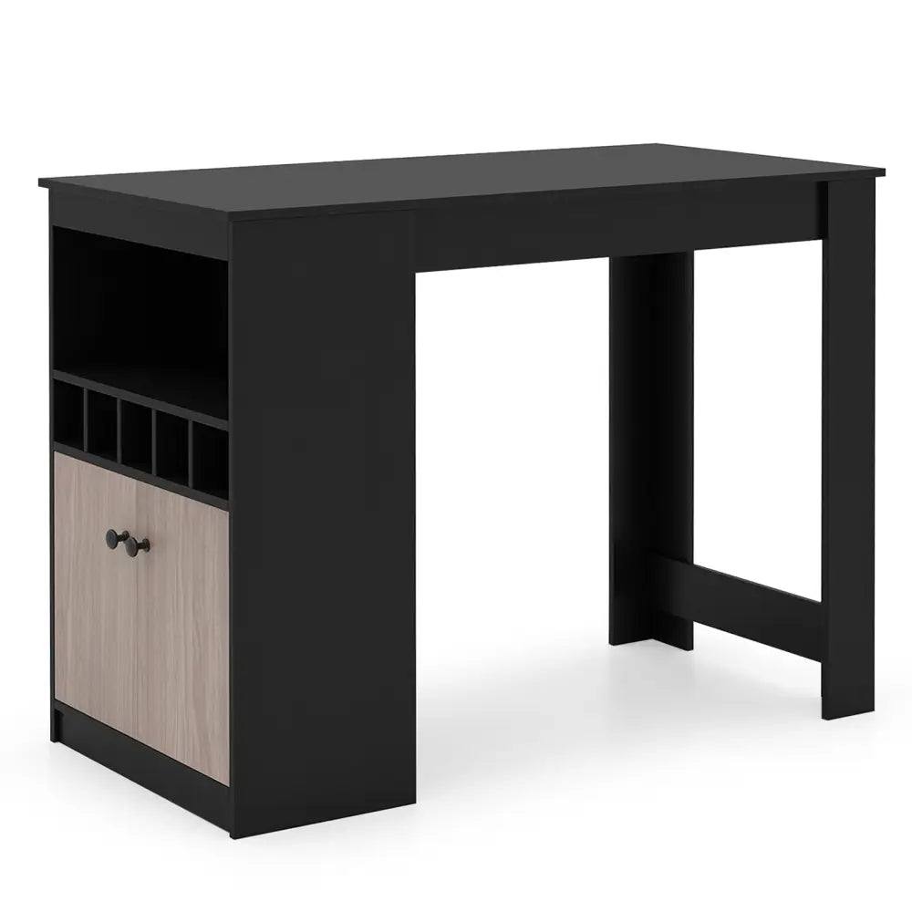 48 Inch Bar Table with Storage Cabinet and Wine Rack-Black Costway