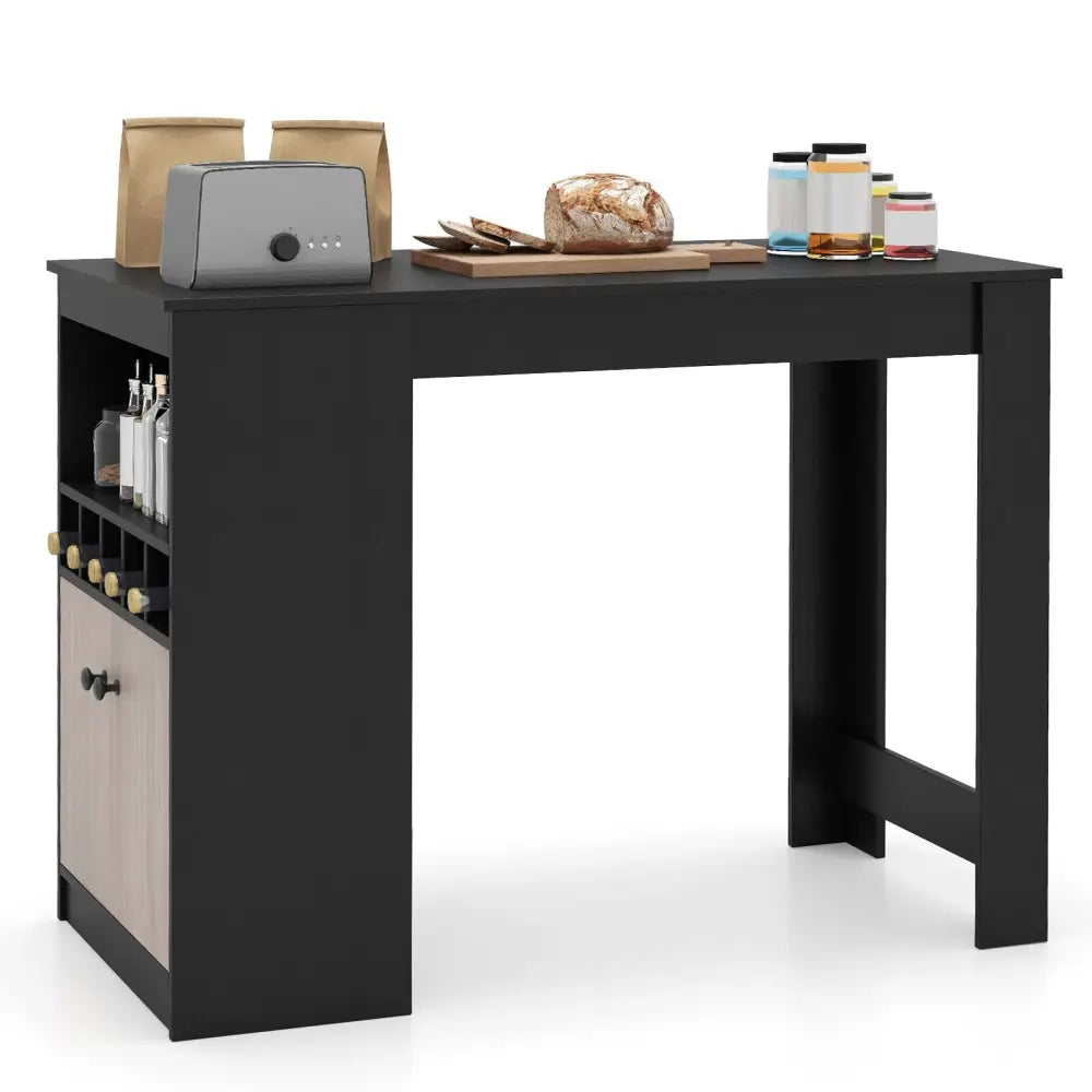 48 Inch Bar Table with Storage Cabinet and Wine Rack-Black Costway