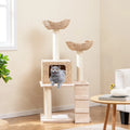 48 Inch Cattail Cat Tower with Sisal Scratching Posts Perch and Condo-Beige - Beige - Cat Trees Condos & Scratchers