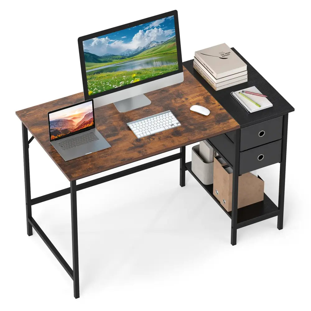 48 Inch Computer Desk with 2 Fabric Drawers Industrial Home Office Desk-Rustic Brown - Rustic Brown - Computer Desks