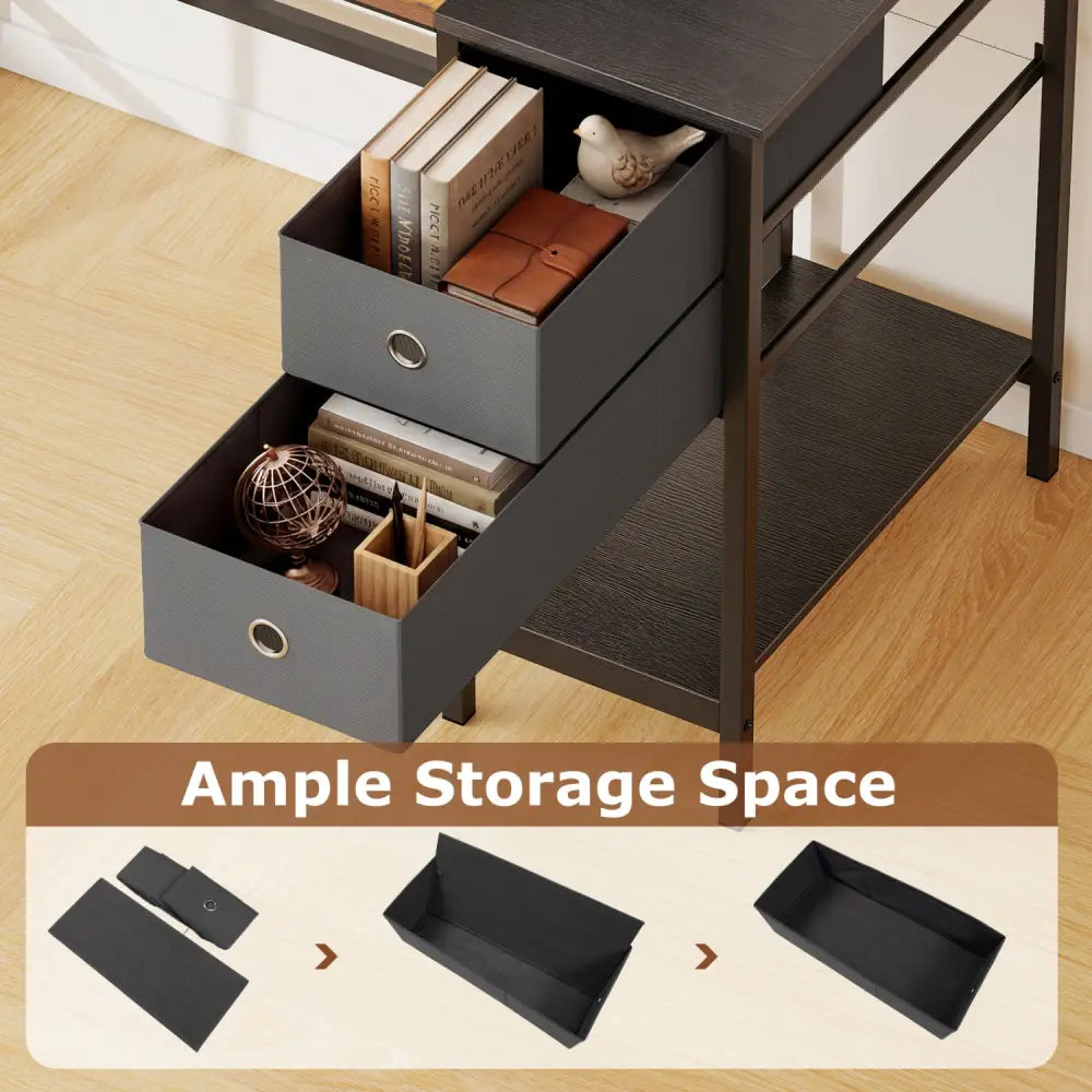 48 Inch Computer Desk with 2 Fabric Drawers Industrial Home Office Desk-Rustic Brown - Rustic Brown - Computer Desks