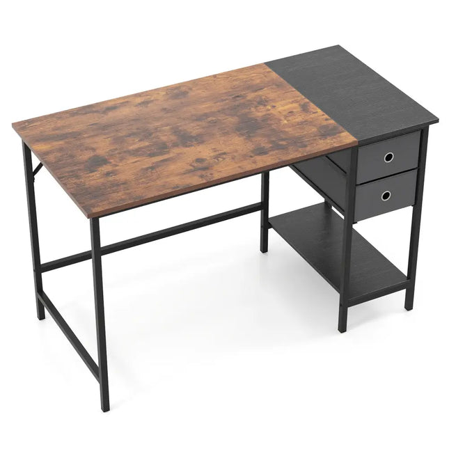 48 Inch Computer Desk with 2 Fabric Drawers Industrial Home Office Desk-Rustic Brown Costway