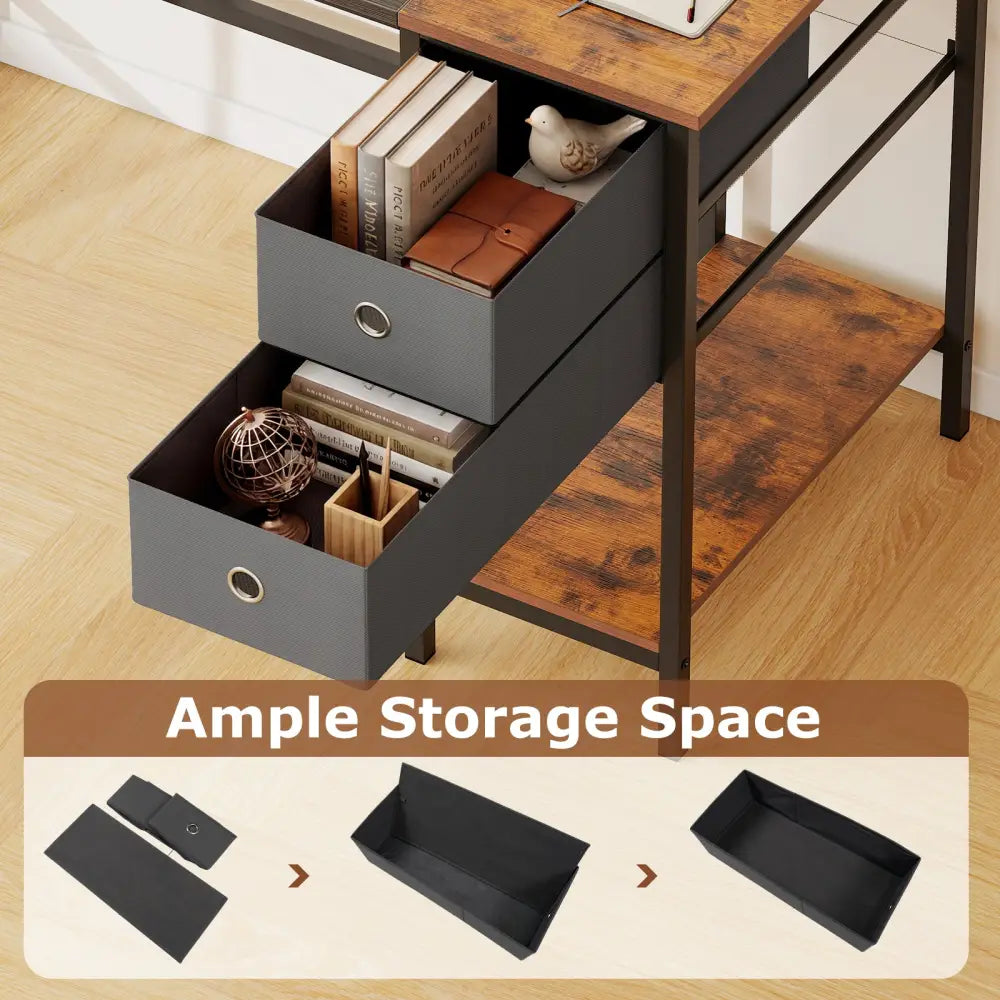 48 Inch Computer Desk with 2 Fabric Drawers Industrial Home Office Desk-Black - Black - Computer Desks