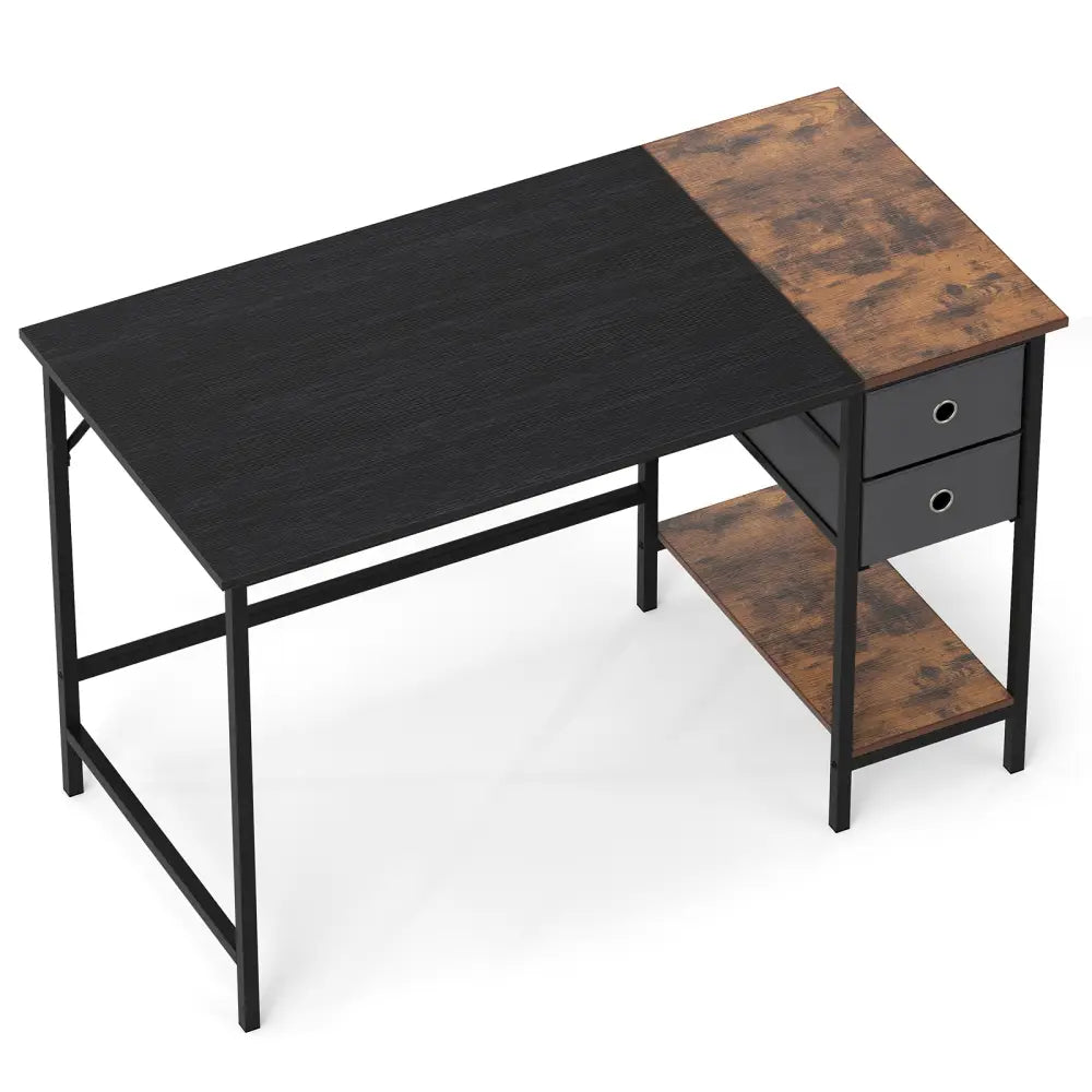 48 Inch Computer Desk with 2 Fabric Drawers Industrial Home Office Desk-Black - Black - Computer Desks