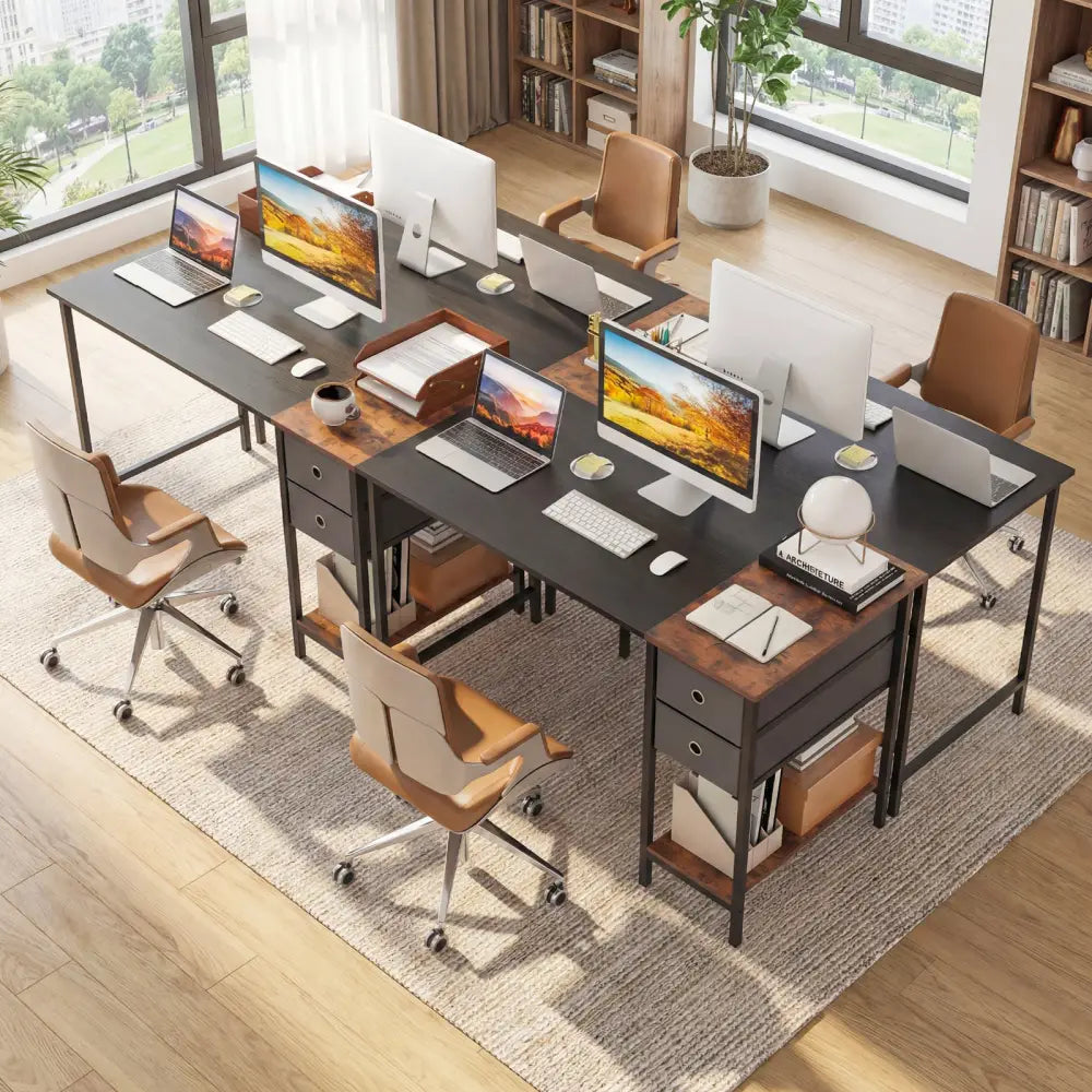 48 Inch Computer Desk with 2 Fabric Drawers Industrial Home Office Desk-Black - Black - Computer Desks