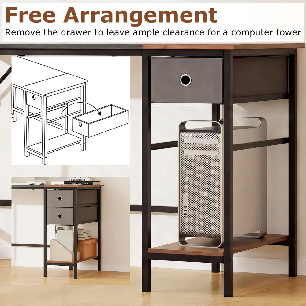 48 Inch Computer Desk with 2 Fabric Drawers Industrial Home Office Desk-Black - Black - Computer Desks