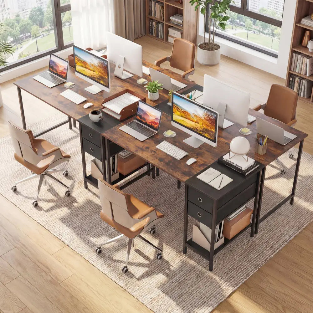 48 Inch Computer Desk with 2 Fabric Drawers Industrial Home Office Desk-Rustic Brown - Rustic Brown - Computer Desks
