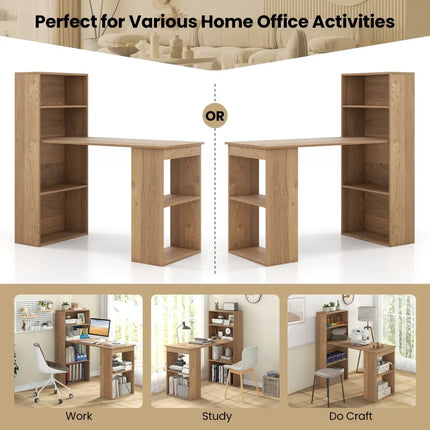 48 Inch Computer Desk with 4-Tier Bookcase and CPU Stand-Natural Costway