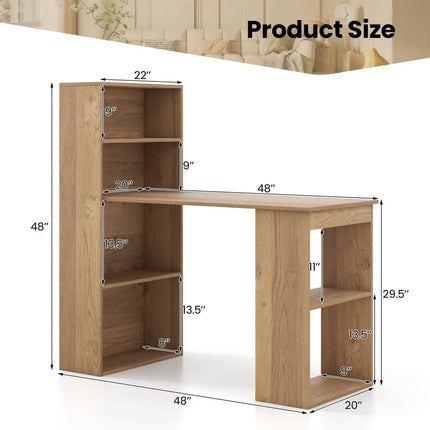 48 Inch Computer Desk with 4-Tier Bookcase and CPU Stand-Natural Costway