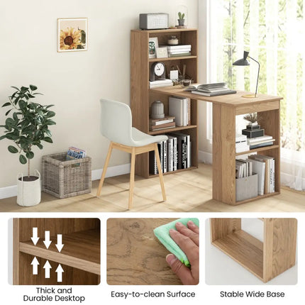 48 Inch Computer Desk with 4-Tier Bookcase and CPU Stand-Natural Costway