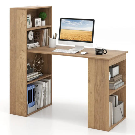 48 Inch Computer Desk with 4-Tier Bookcase and CPU Stand-Natural Costway