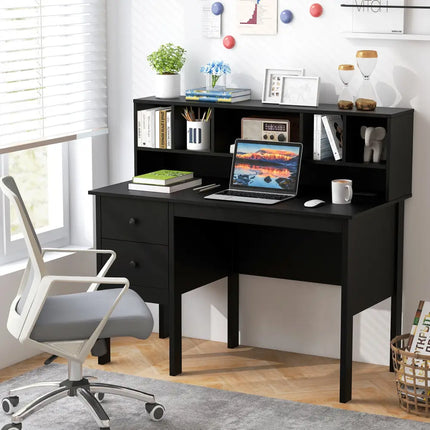 48 Inch Computer Desk with Drawers Power Outlets-Black Costway