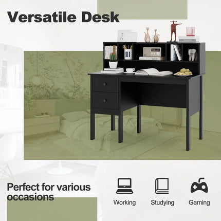 48 Inch Computer Desk with Drawers Power Outlets-Black Costway