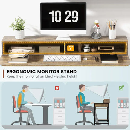 48 Inch Computer Desk with Monitor Stand Drawer and Shelves-Rustic Brown Costway