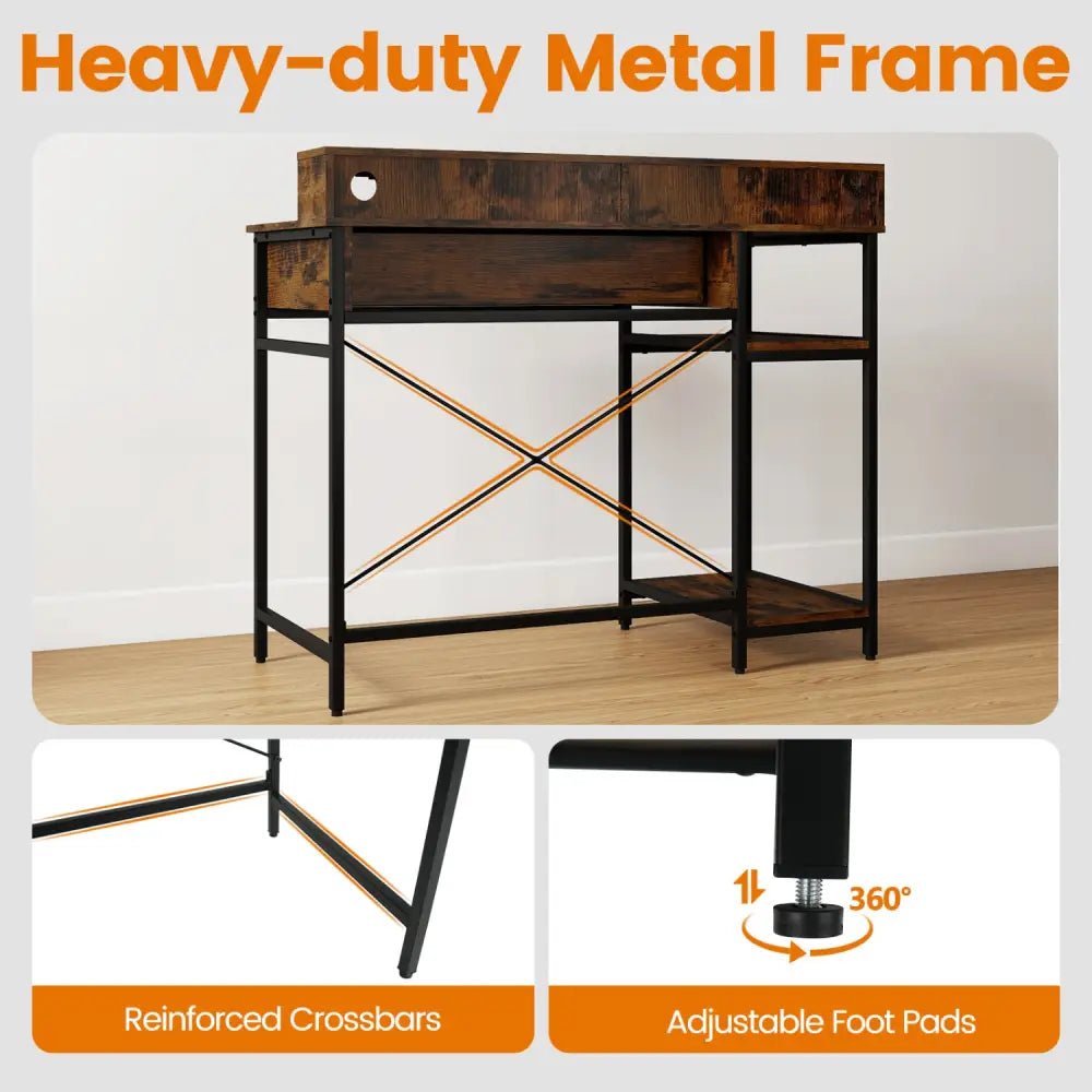 48 Inch Computer Desk with Monitor Stand Drawer and Shelves-Rustic Brown - Rustic Brown - Computer Desks
