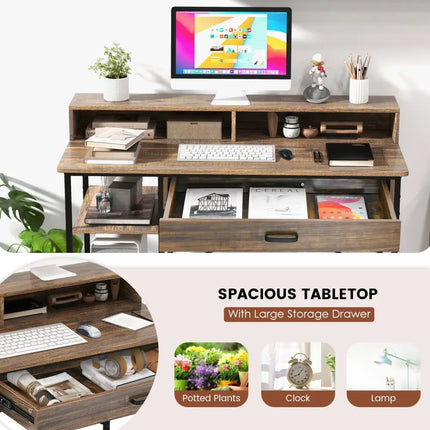 48 Inch Computer Desk with Monitor Stand Drawer and Shelves-Rustic Brown Costway