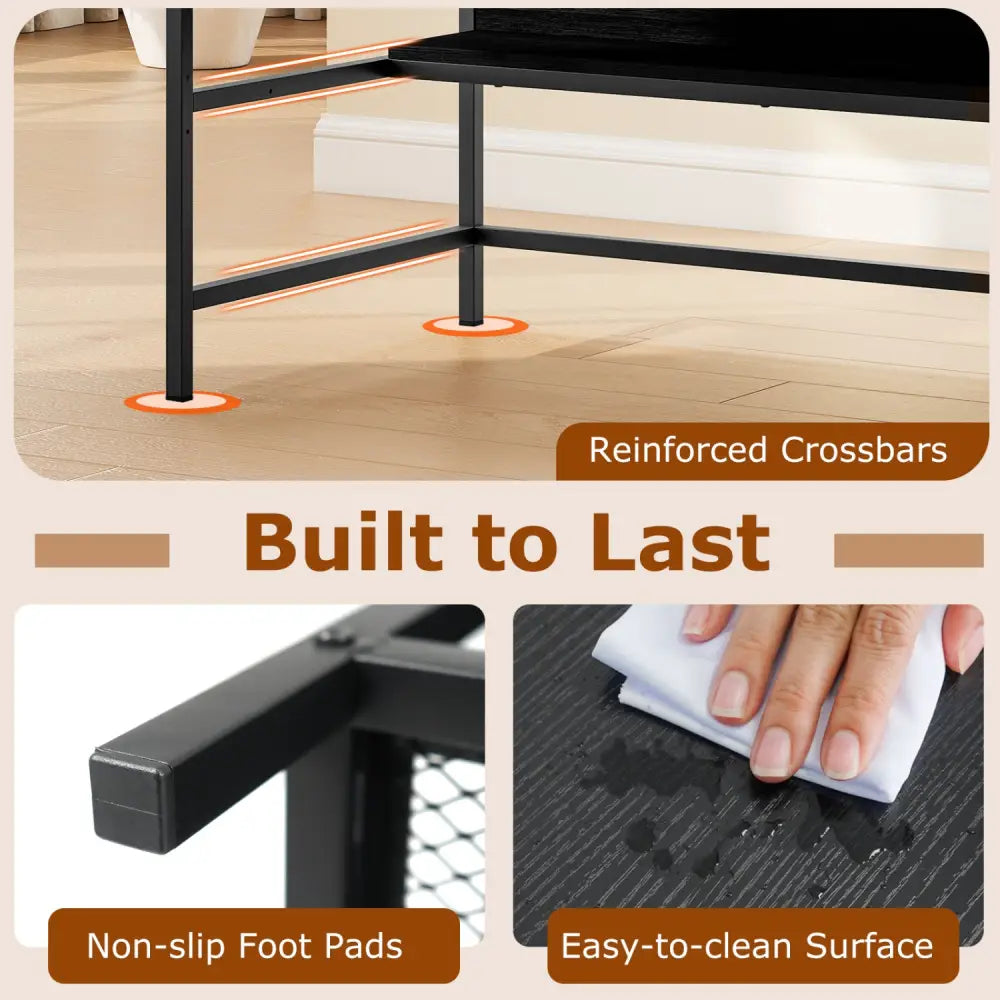 48 Inch Computer Desk with Power Outlets and Storage Shelves-Black - Black - Computer Desks