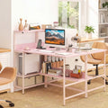48 Inch Computer Desk with Power Outlets and Storage Shelves-Pink - Pink - Computer Desks