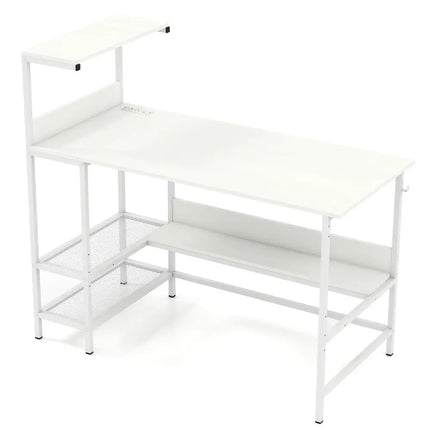 48 Inch Computer Desk with Power Outlets and Storage Shelves-White Costway
