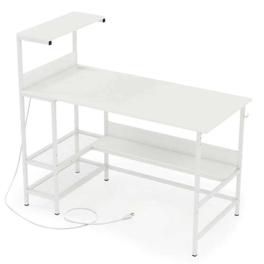 48 Inch Computer Desk with Power Outlets and Storage Shelves-White - White - Computer Desks