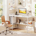 48 Inch Computer Desk with Power Outlets and Storage Shelves-White - White - Computer Desks