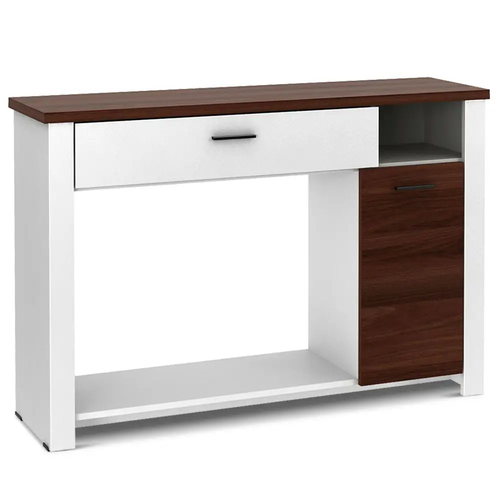 48 Inch Console Table with Drawer and Cabinet - Brown & White - Console Tables