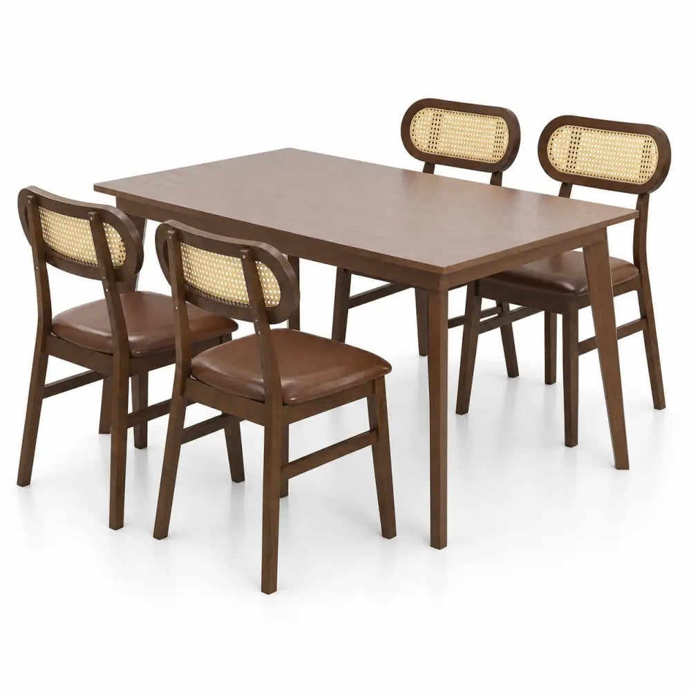 48 Inch Dining Table Set for 4 with Rattan Chairs Mid Century Kitchen Table and Chairs Set for Dining Room - Kitchen &