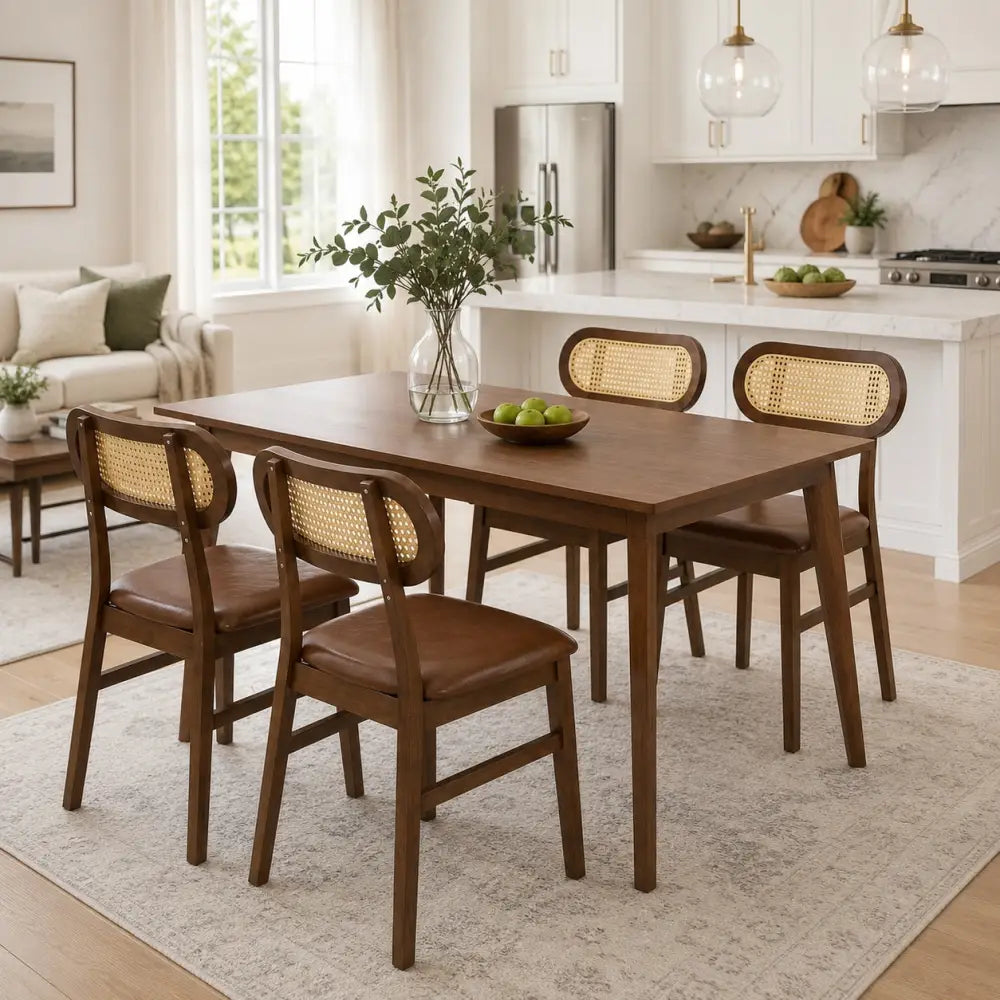 48 Inch Dining Table Set for 4 with Rattan Chairs Mid Century Kitchen Table and Chairs Set for Dining Room - Kitchen &