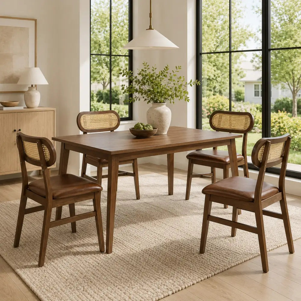 48 Inch Dining Table Set for 4 with Rattan Chairs Mid Century Kitchen Table and Chairs Set for Dining Room - Kitchen &
