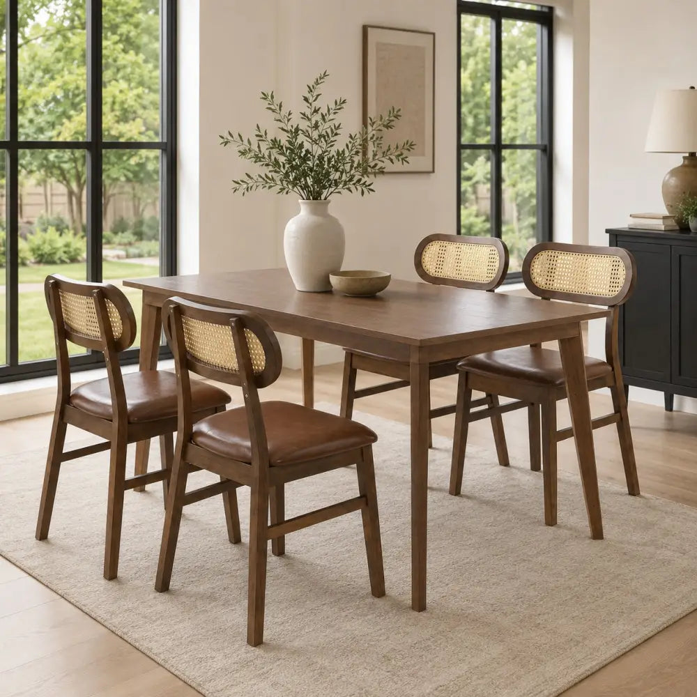 48 Inch Dining Table Set for 4 with Rattan Chairs Mid Century Kitchen Table and Chairs Set for Dining Room - Kitchen &
