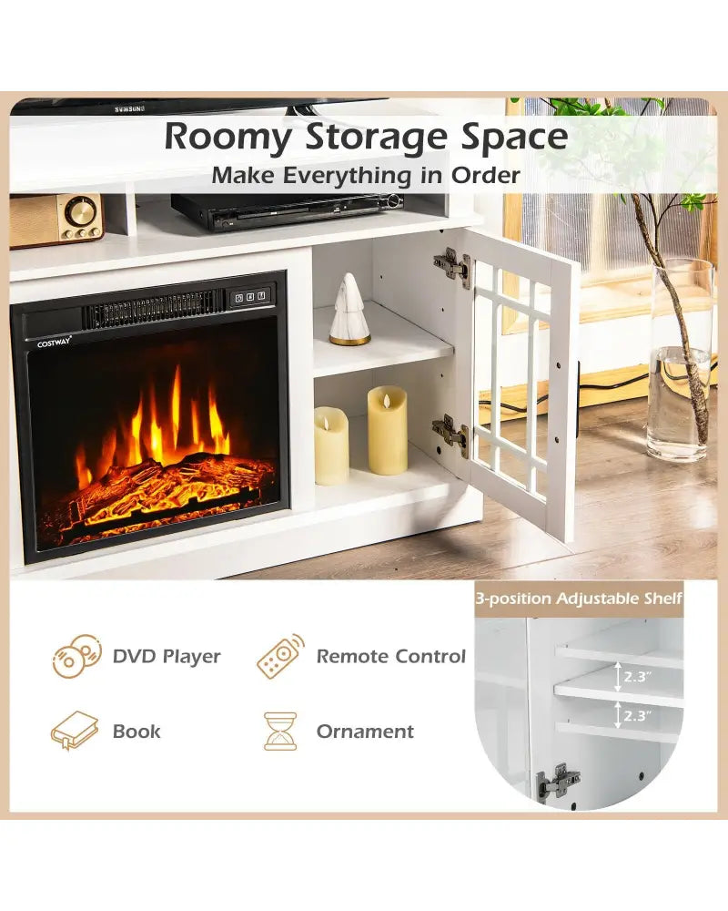 48 Inch Electric Fireplace TV Stand with Cabinets for TVs Up to 50 Inch-White - White - Entertainment Centers & TV
