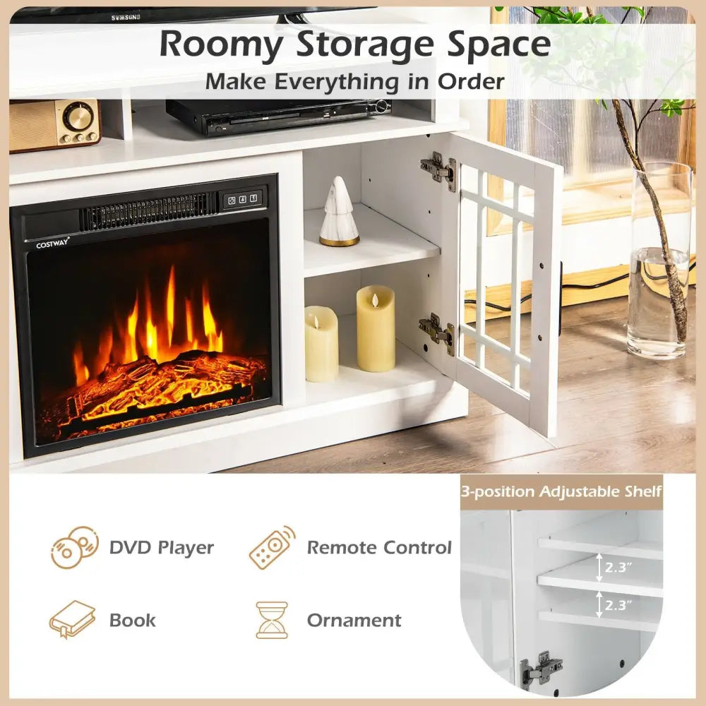 48 Inch Electric Fireplace TV Stand with Cabinets for TVs Up to 50 Inch-White - White - Entertainment Centers & TV