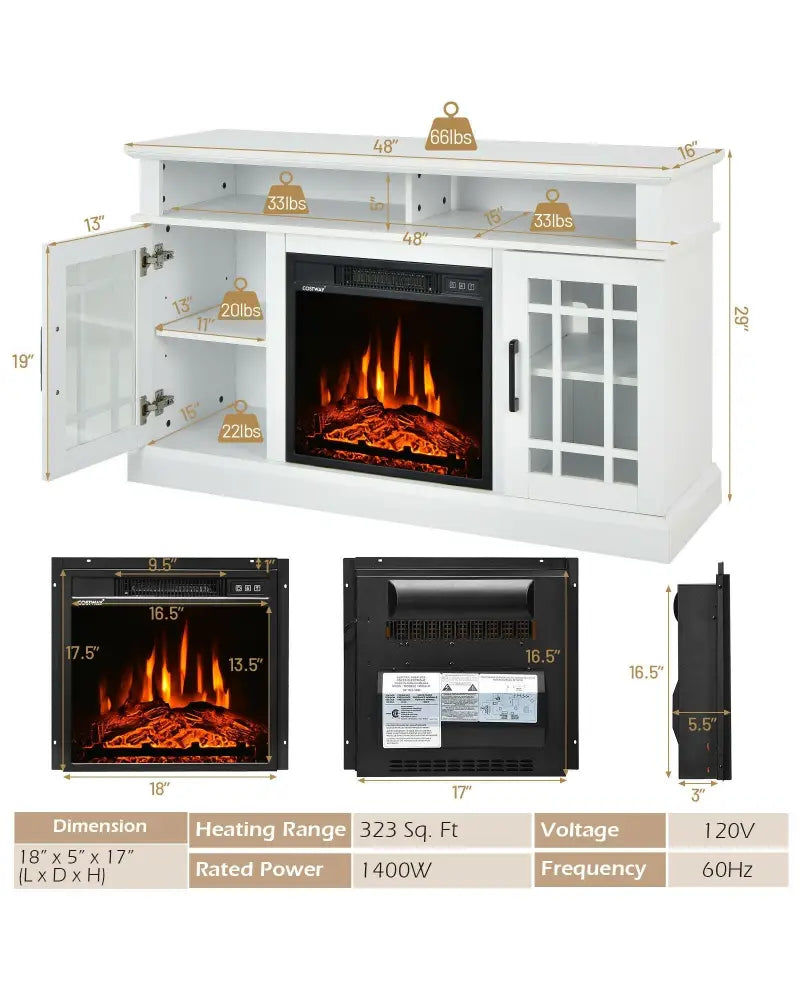 48 Inch Electric Fireplace TV Stand with Cabinets for TVs Up to 50 Inch-White - White - Entertainment Centers & TV