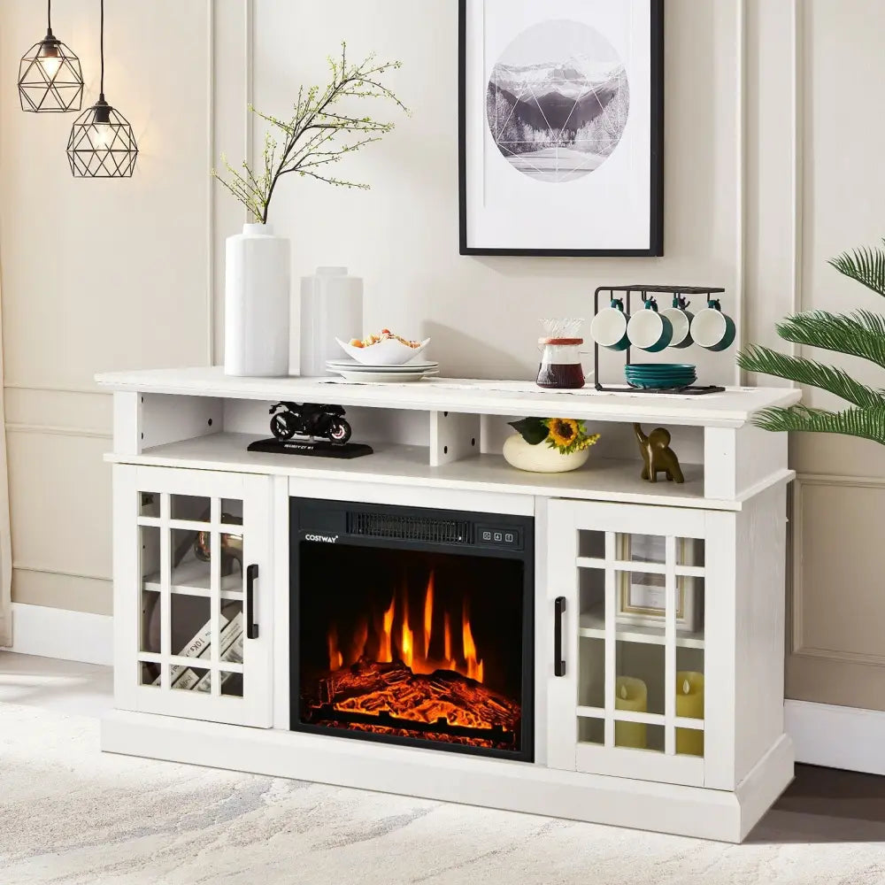 48 Inch Electric Fireplace TV Stand with Cabinets for TVs Up to 50 Inch-White - White - Entertainment Centers & TV