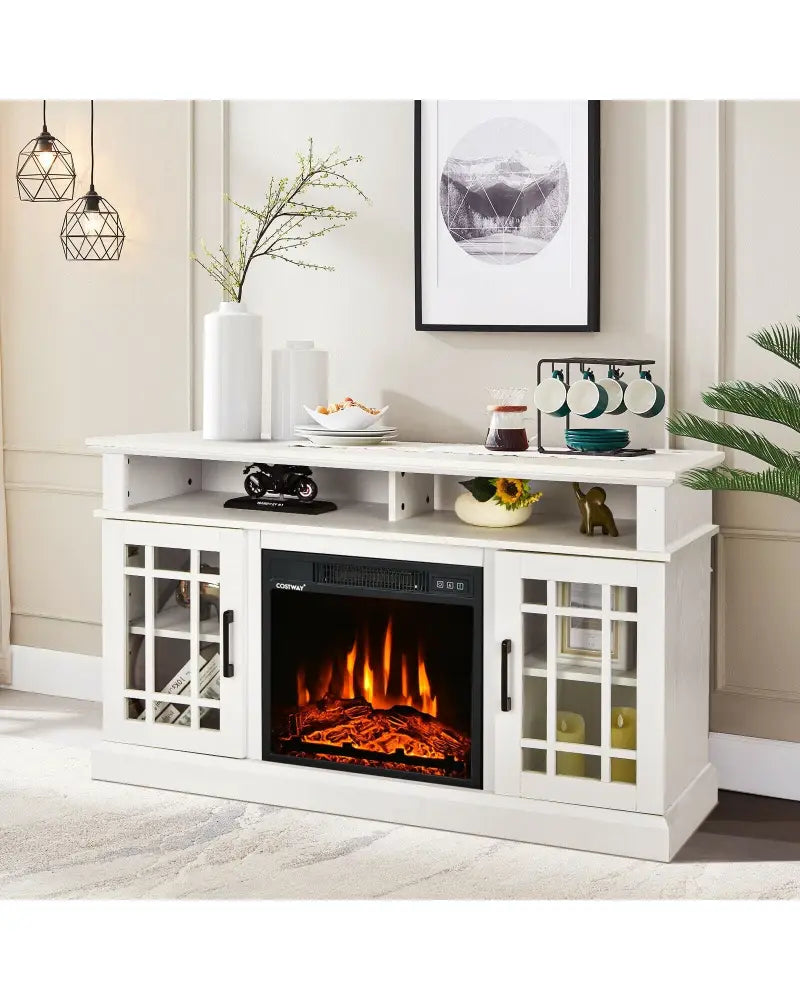 48 Inch Electric Fireplace TV Stand with Cabinets for TVs Up to 50 Inch-White - White - Entertainment Centers & TV