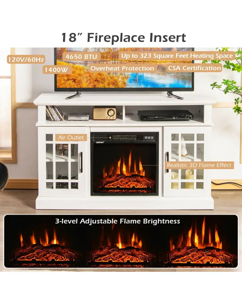 48 Inch Electric Fireplace TV Stand with Cabinets for TVs Up to 50 Inch-White - White - Entertainment Centers & TV