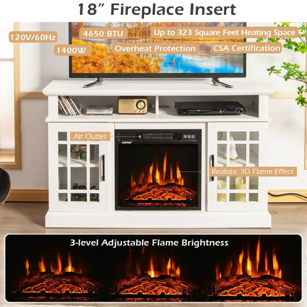 48 Inch Electric Fireplace TV Stand with Cabinets for TVs Up to 50 Inch-White - White - Entertainment Centers & TV