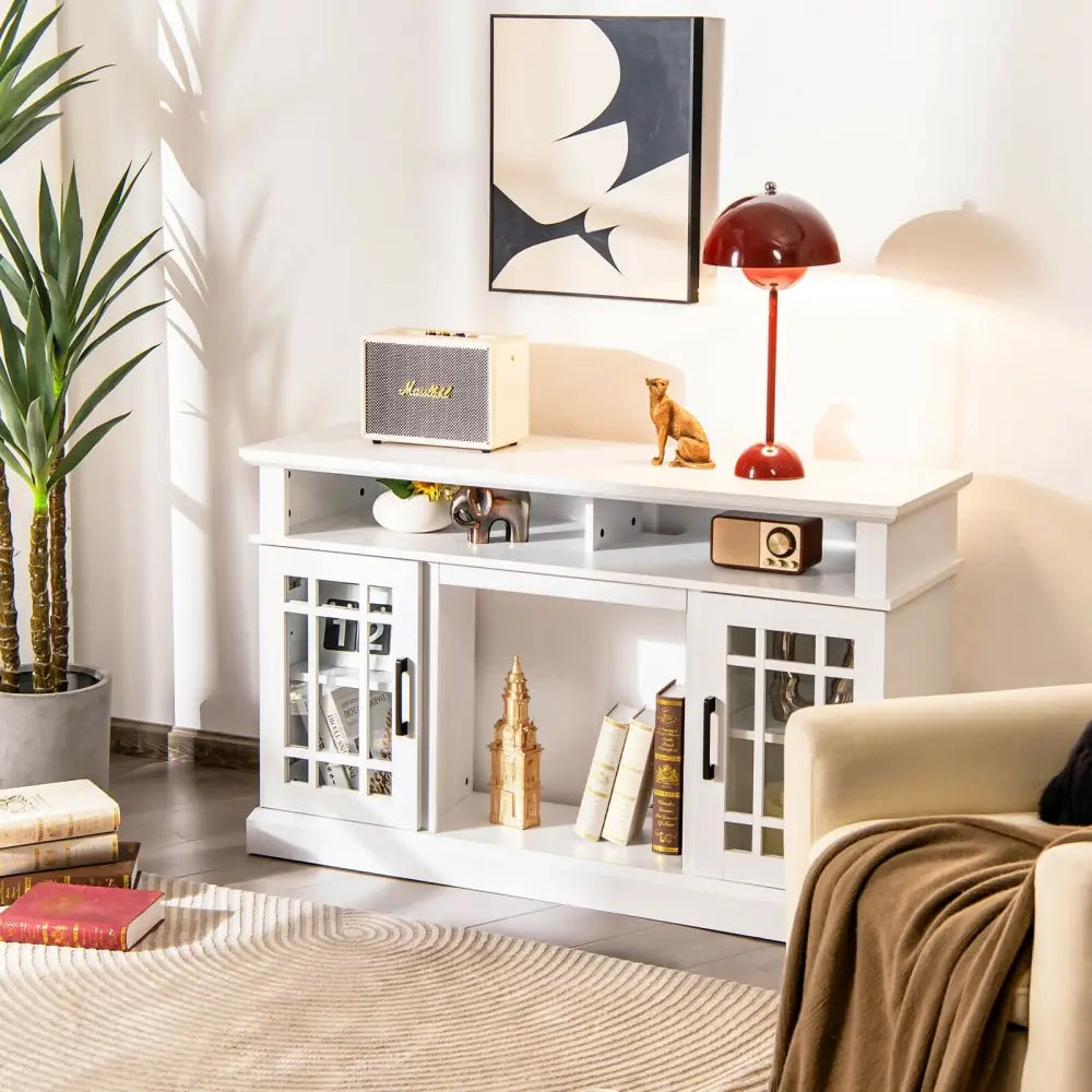 48 Inch Electric Fireplace TV Stand with Cabinets for TVs Up to 50 Inch-White - White - Entertainment Centers & TV